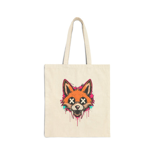 Crazy Fox Tote Bag, Eco-Friendly Shopping Bag, Reusable Grocery Tote, Animal Lover Gift, Art Print Bag for Everyday Use