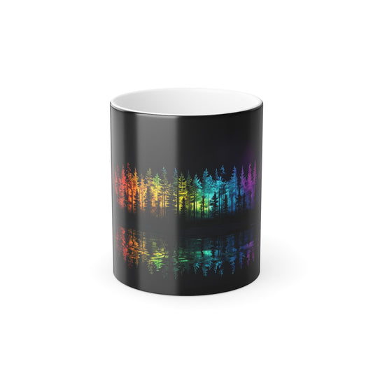 Color Morphing Mug - Rainbow Forest Design, Perfect for Nature Lovers, Gifts for Hiking, Home Decor, Creative Coffee Mug, Color Changing Cup