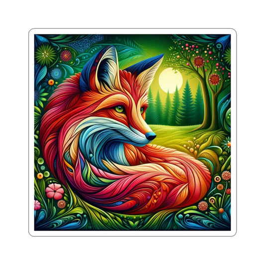 Vibrant Fox Kiss-Cut Stickers, Colorful Nature Art Stickers, Laptop Decor, Gift for Animal Lovers, Eco-Friendly Stickers, Forest Vibes